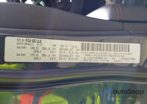 2017 Dodge Durango R/T Rwd z USA, uszkodzony, nr VIN 1C4SDHCTXHC798535